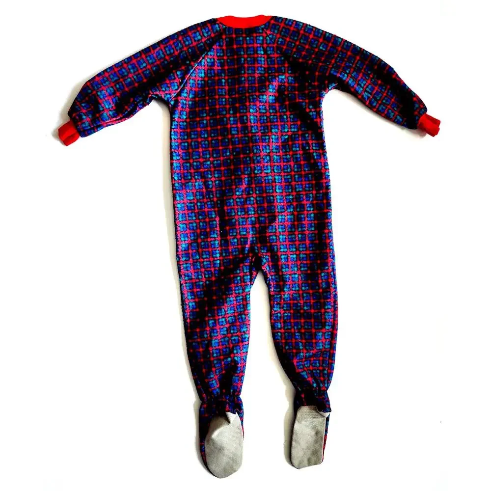 🧸 Vintage Carter’s 90s Fleece Pajamas – 4T Plaid Footed Sleepwear w/ Teddy Bear